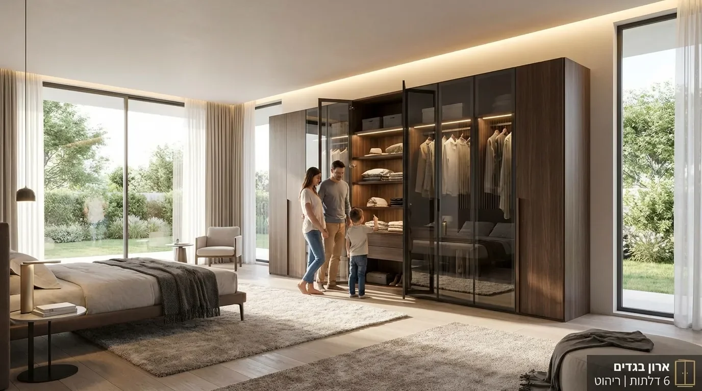 ארון בגדים 6 דלתות מודרני ואלגנטי בחדר שינה מעוצב