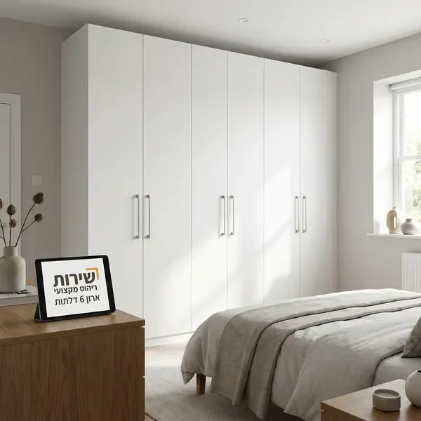ארון בגדים 6 דלתות לבן מודרני עם ידיות מעוצבות