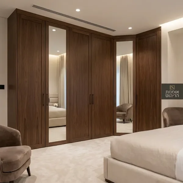 ארון בגדים 6 דלתות מעץ כהה עם פאנלי מראה