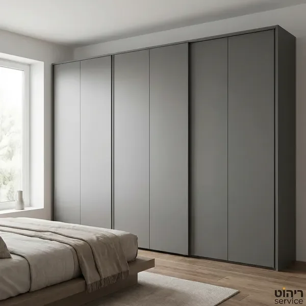 ארון בגדים 6 דלתות אפור עכשווי עם דלתות הזזה