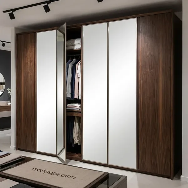 ארון בגדים 6 דלתות מעץ אגוז כהה עם מראות