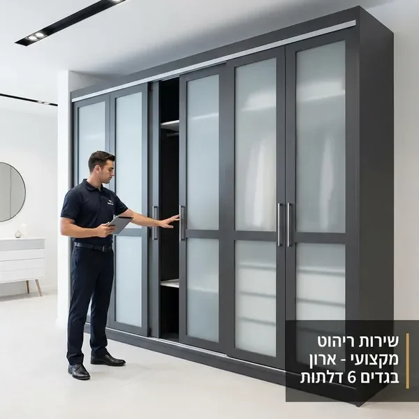ארון בגדים 6 דלתות אפור עם דלתות הזזה